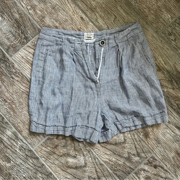 Andrea Jovine 100% Linen, Blue and White Striped High Waisted Shorts, Women’s 4 - Picture 2 of 10